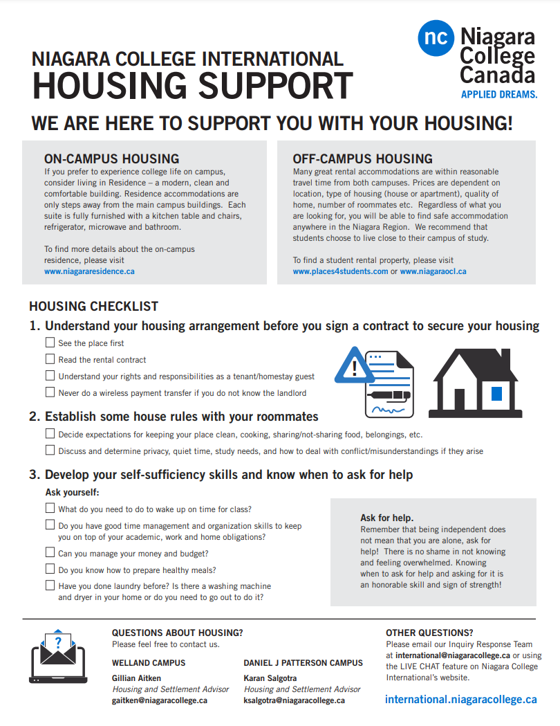Housing Options Niagara College International Division