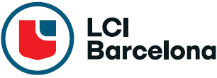 LCI Barcelona logo featuring a blue and red shield icon inside a blue circle, with the text "LCI Barcelona" in black.
