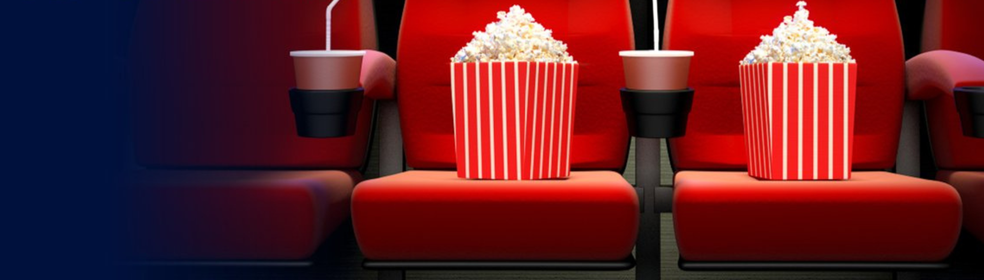 Movie theatre seats with popcorn